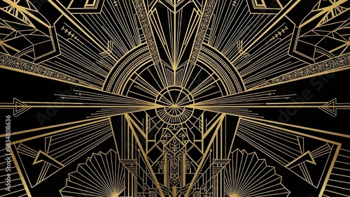 Elegant Gold Art Deco Geometric Line Pattern Background isolated on White Background