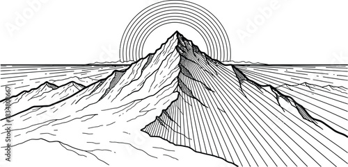 Stunning mountain peak with rising sun backdrop