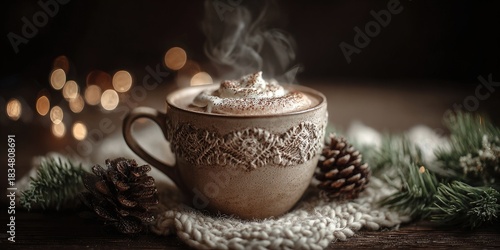 Wallpaper Mural Cozy christmas hot chocolate drink in a mug festive setting with pinecones warm atmosphere captured from a close-up view embracing holiday cheer Torontodigital.ca