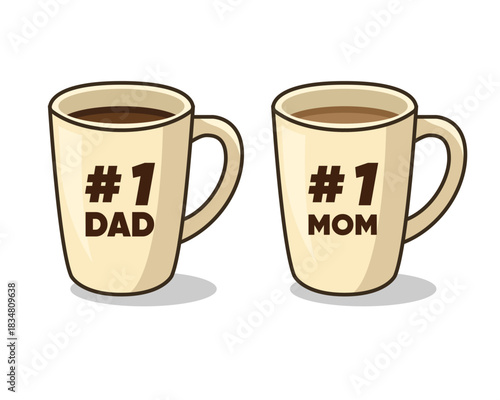 Father and mother number one coffee cups vector design