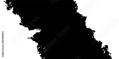 Silhouette Of A Coastal Landmass In Black On White Background For Map And Design Projects
