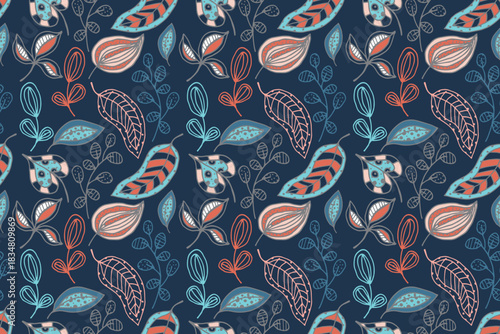 Colorful paisley seamless pattern with decorative floral elements and fish motifs