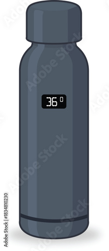 Smart Thermos Bottle with Digital Temperature Display – 3D Cartoon Vector Illustration