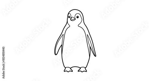 A simple and clean outline of a penguin drawing with clear details and smooth lines