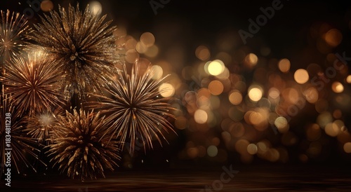 Happy new year eve celebration background with colorful fireworks holiday card design festive environment vibrant viewpoint for joyful moments