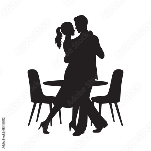 Silhouette of a couple dancing at a table