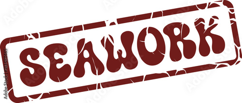Distressed red rubber stamp featuring the prominent text SEAWORK for official documentation