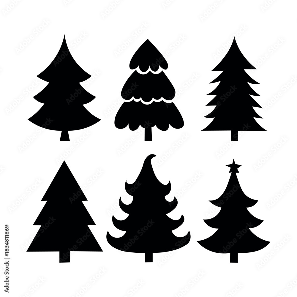 Obraz premium Tree Silhouette Icon Set Black Vector Collection..