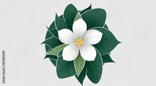 Elegant White Flower Animation with Fresh Green Leaves and Gentle Movement Background