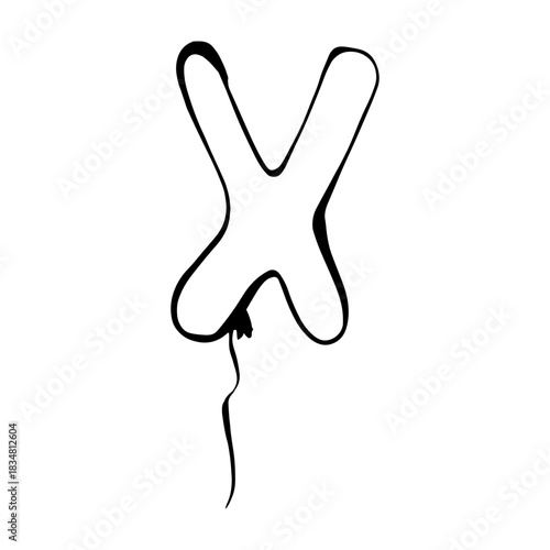Hand drawn letter X as balloon. Image for coloring, cutting or invitations for holidays, birthdays or weddings. Simple drawing for teaching children the alphabet.
