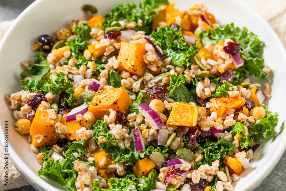 Fototapeta premium Homemade Organic Harvest Farro Butternut Squash Salad