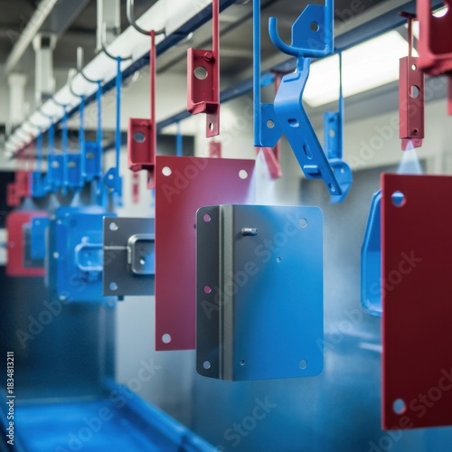 Automated industrial coating process with suspended metal components for even application