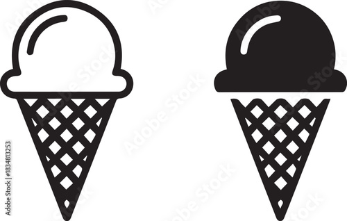 icecream cone icon set outline and solid vector graphics