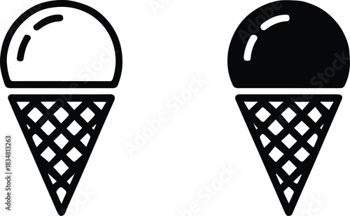icecream cone waffle scoop silhouette and filled icon set
