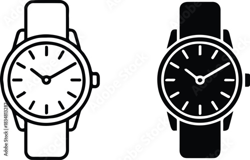 watch wristwatch flat icon set outline and silhouette