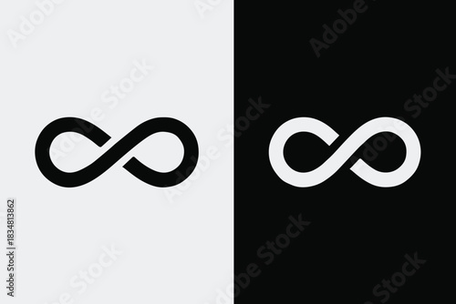 infinity symbol loop sign duality balance contrast black white vector logo design