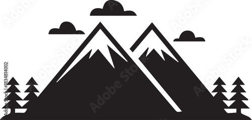 mountain emblem with pine tree sunrise lines vector badge