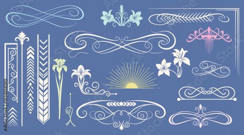 Set of hand drawn decorative borders and dividers. Elegant calligraphic lines, vintage flourishes and ornamental swirls for page decoration, wedding invitations or web design.