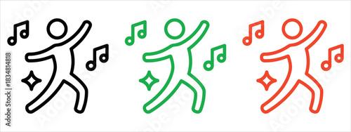Celebrate the joy of music with dancing figures in black, green, and red, radiating positivity and fun, perfect for event promotions and creative projects.