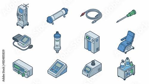 Isometric Medical Equipment Icons Set for Healthcare Technology Presentation and Infographics