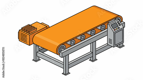 Isometric Conveyor Belt System Illustration: Factory Automation Concept for Industrial Applications and Production Efficiency