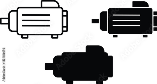 Industrial Power Machine Device Equipment Motor Engine Vector Silhouette and Pictogram..eps