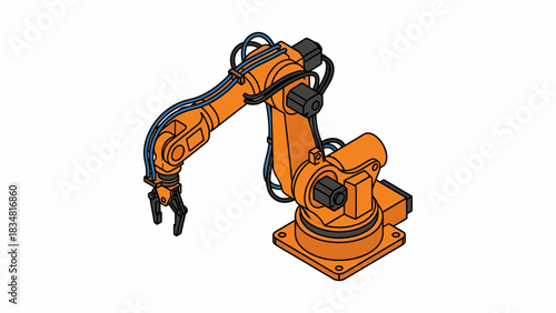 Robotic arm in isometric view, illustrating automated manufacturing and industrial technology concepts for business presentations