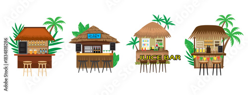 tropical style beach bars juice stands illustration colorful playful