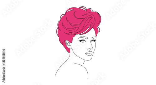 Elegant minimalistic portrait of a woman with stylish pink hair and defined features