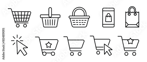 Shopping cart icon. Empty shopping cart symbol, shop and sale. Internet shop buy symbol. Vector illustration. 