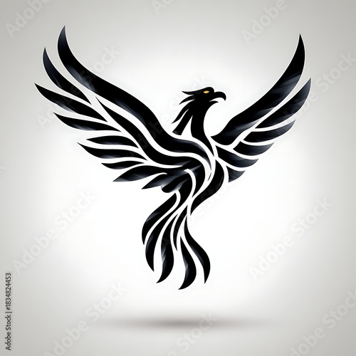 Elegant Black Phoenix Bird Logo Design in Artistic Style with Graceful Lines