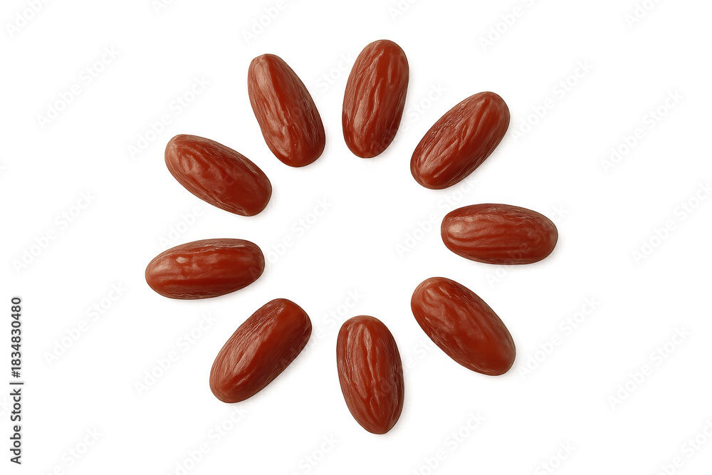 Obraz premium Dried jujube fruits forming a circular pattern, top view, healthy sweet snack, asian superfood concept on transparent background