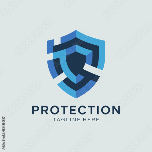 Minimalist Security Logo Design: Abstract Figure within a Protective Shield