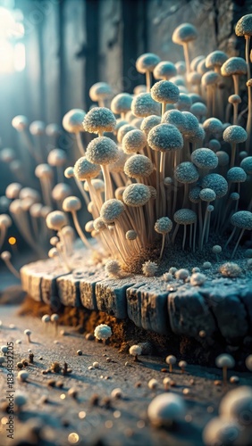 Crumbling concretes hidden world Fungal hyphae colonize urban decay