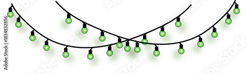 A simple vector graphic of two draped garlands featuring glowing green pepper-shaped lamp bulbs for festive celebrations