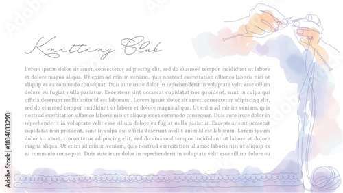 Hands knitting with needles, Knit, One stroke, Text space, PowerPoint 16:9