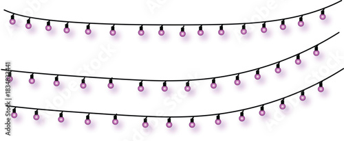 A charming vector illustration of three hanging garlands of decorative string lights with small, glowing pink pepper lamps for festive celebrations