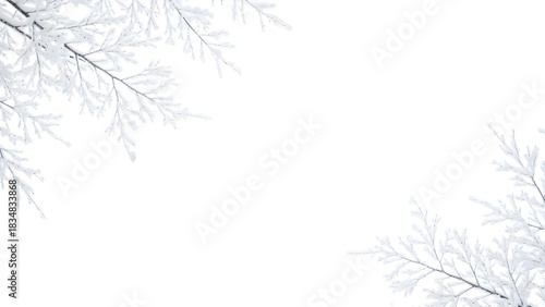 Wallpaper Mural Snow covered tree branch corner frame against bright white background Torontodigital.ca