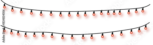 Two festive strings of whimsical hanging red chili pepper fairy lights, a decorative lamp garland concept for parties and celebrations