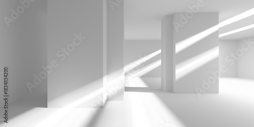 Minimalist architectural space with sunlight and shadows .3d render