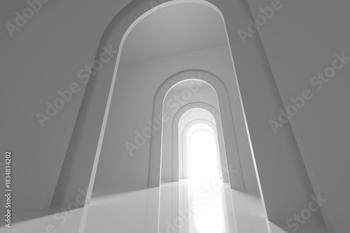 Abstract geometry of illuminated arched hallway, minimalist interior design concept. 3d render