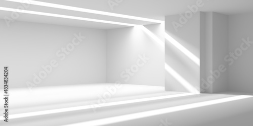 Modern minimalist interior design with natural light and geometric lines. 3d render