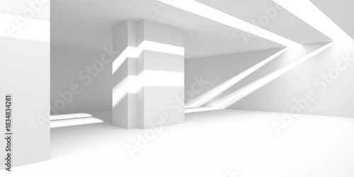Minimalist architecture with light and shadow in modern interior space. 3d render