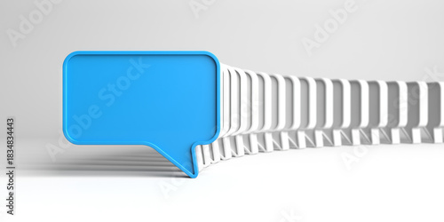 Modern communication concept with blue speech bubble and abstract white elements. 3d render