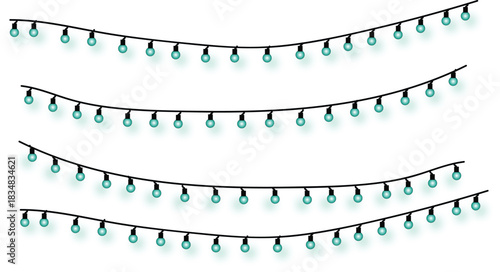 Cheerful vector graphic with glowing teal string lights, ideal for festive decorations, parties, and adding a radiant, joyful ambiance to creative projects