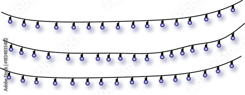 Illuminated strings of purple lights strung across a dark background, creating a festive and decorative ambiance for events and celebrations