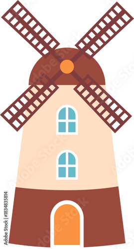 Cute Windmill Cartoon Illustration