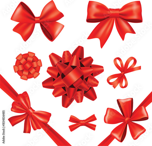 set of red bows red ribbon 