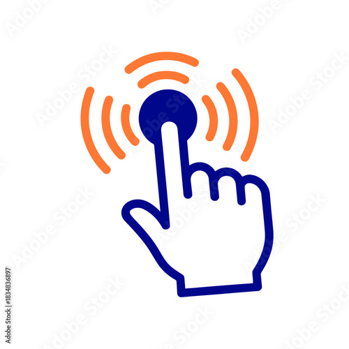 Hand cursor clicking a button with vibrating rings