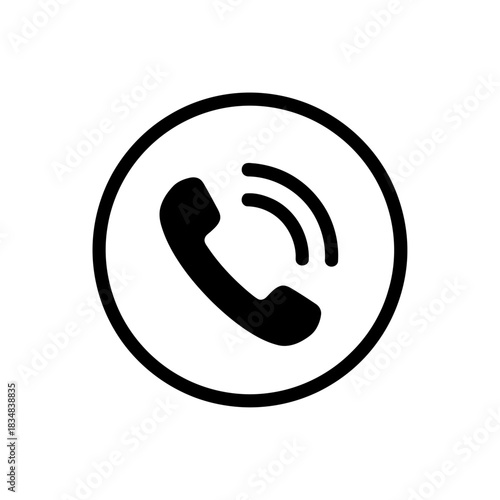 Black and white icon of a telephone receiver with sound waves